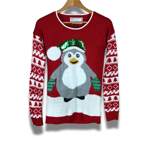DEREK HEART Penguin Ugly Christmas Sweater MEDIUM - Picture 1 of 6